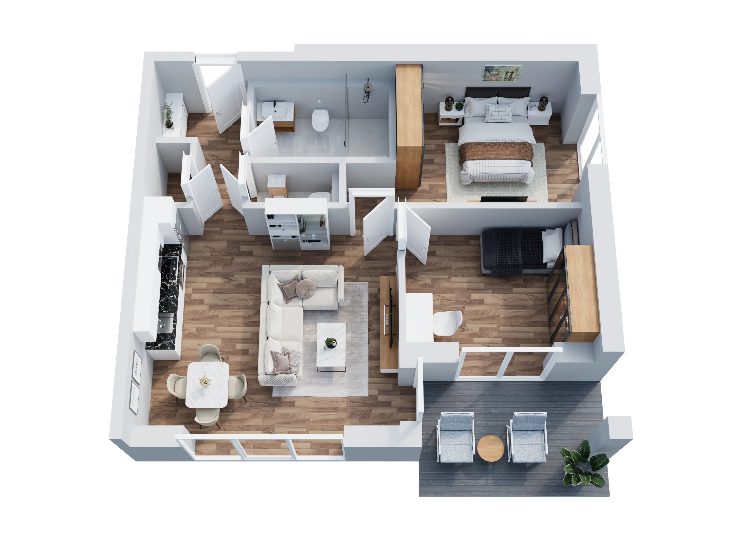 Möblierter 3D-Grundriss Yildiz Apartment 1