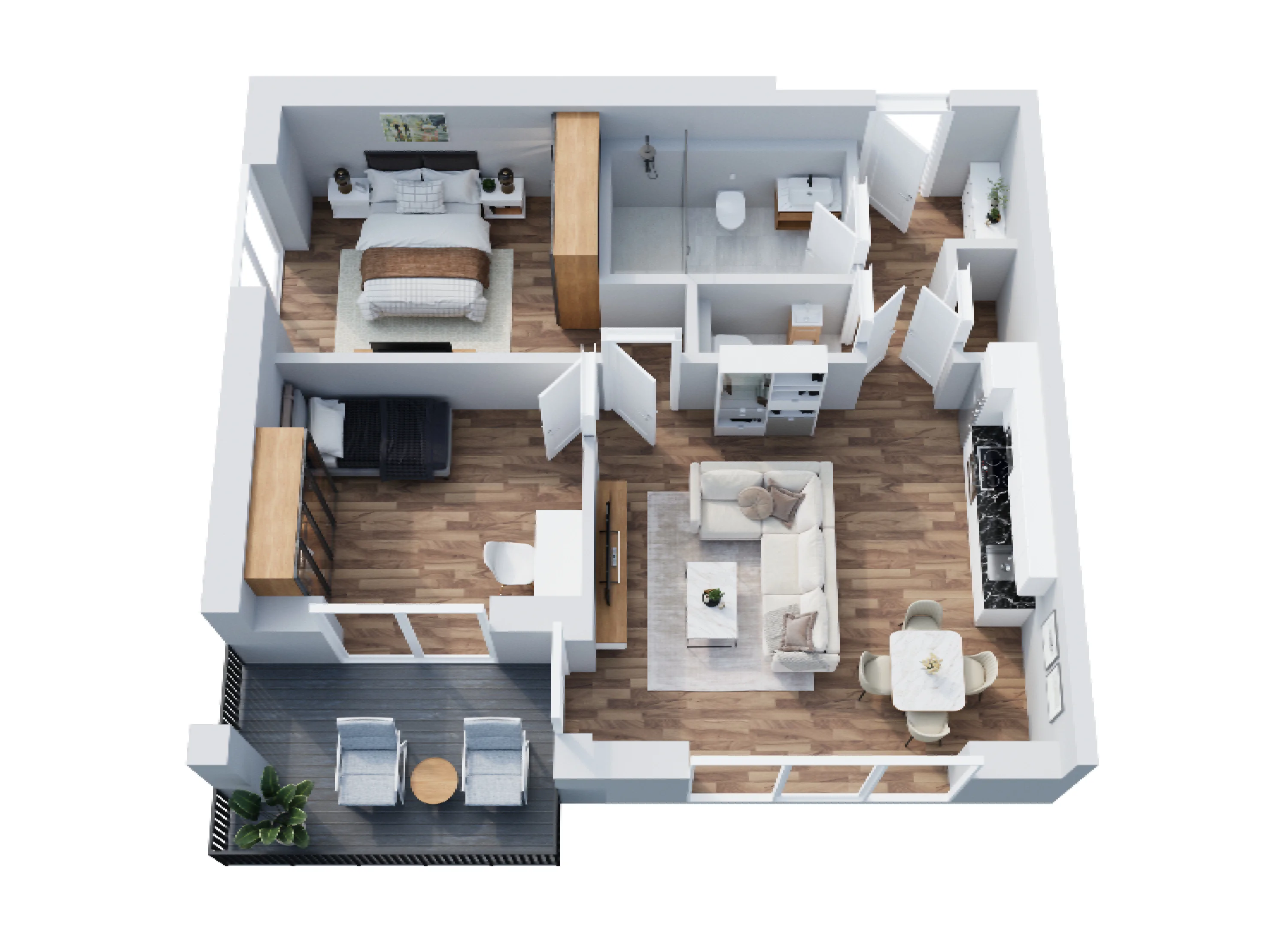 Möblierter 3D-Grundriss Yildiz Apartment 5